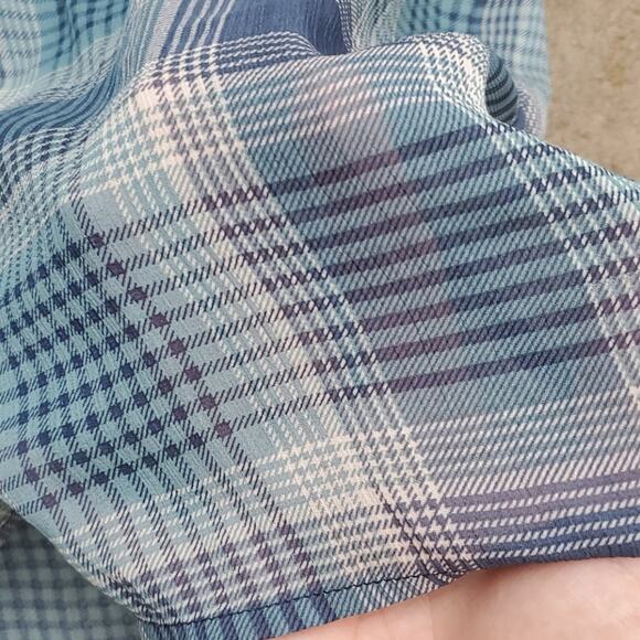 Band of Gypsies sheer plaid roll tab button up shirt green blue gray XS - Picture 5 of 6